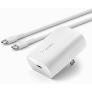 Belkin USB C Charger Block 30W – USB-C to C Cable Included – PPS, USB-IF Certified PD 3.0 Super Fast Charging – Samsung Galaxy S25, Apple iPhone 17, Air, Google Pixel, Nintendo Switch 2 & More – White(30W + C-C Cable)