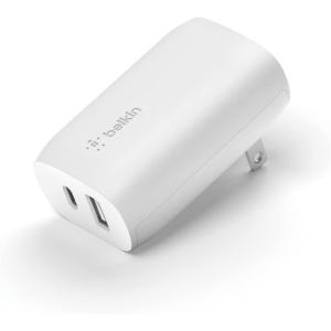 Belkin USB C Charger Block 37W – 25W USB-C Port + 12W USB-A Port for PPS Charging Apple iPhone 17, Air, Pro, Pro Max, AirPods, Samsung Galaxy S25, Nintendo Switch 2, Google Pixel 10, etc. – White(Dual USB-C & A Port)