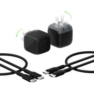 Belkin USB C Charger Block 45W – PD3.1 PPS Super Fast Charging – Samsung Galaxy S25, S24, Apple iPhone 17, Air, Pro, Pro Max, AirPods, Apple Watch, Google Pixel 10, Nintendo Switch, etc – Black(Two Pack + 2 USB-C Cables)