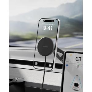 Belkin Wireless Car Charger, Magnetic Wireless Phone Mount for EV w/ 1M USB C Cable, Qi2 MagSafe Compatible Fast Charging for iPhone 17, Galaxy S25, Pixel 10, & More – Travel Accessories – Black