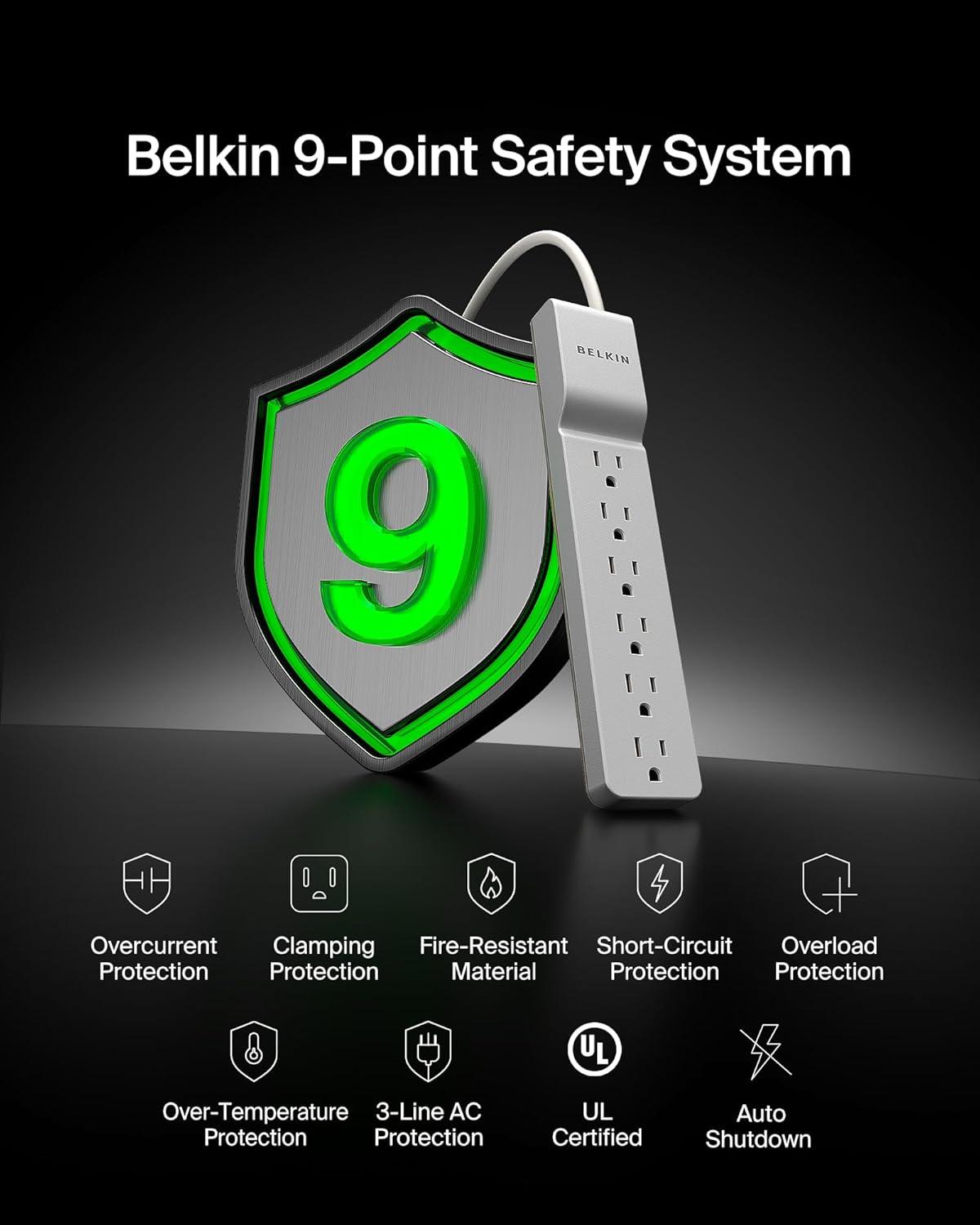 imageBelkin 6Outlet Surge Protector Power Strip 6ft Cord 360 Rotating Plug 1080 Joules Protection6 ft