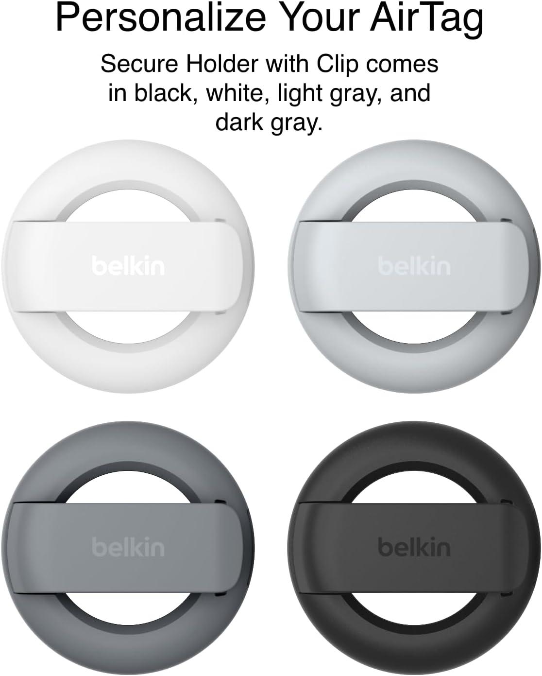 imageBelkin Apple AirTag Case with Clip Secure Holder Protective Case with Key Fob Key Ring Accessories with Scratch Protection Dark Greylightgrey