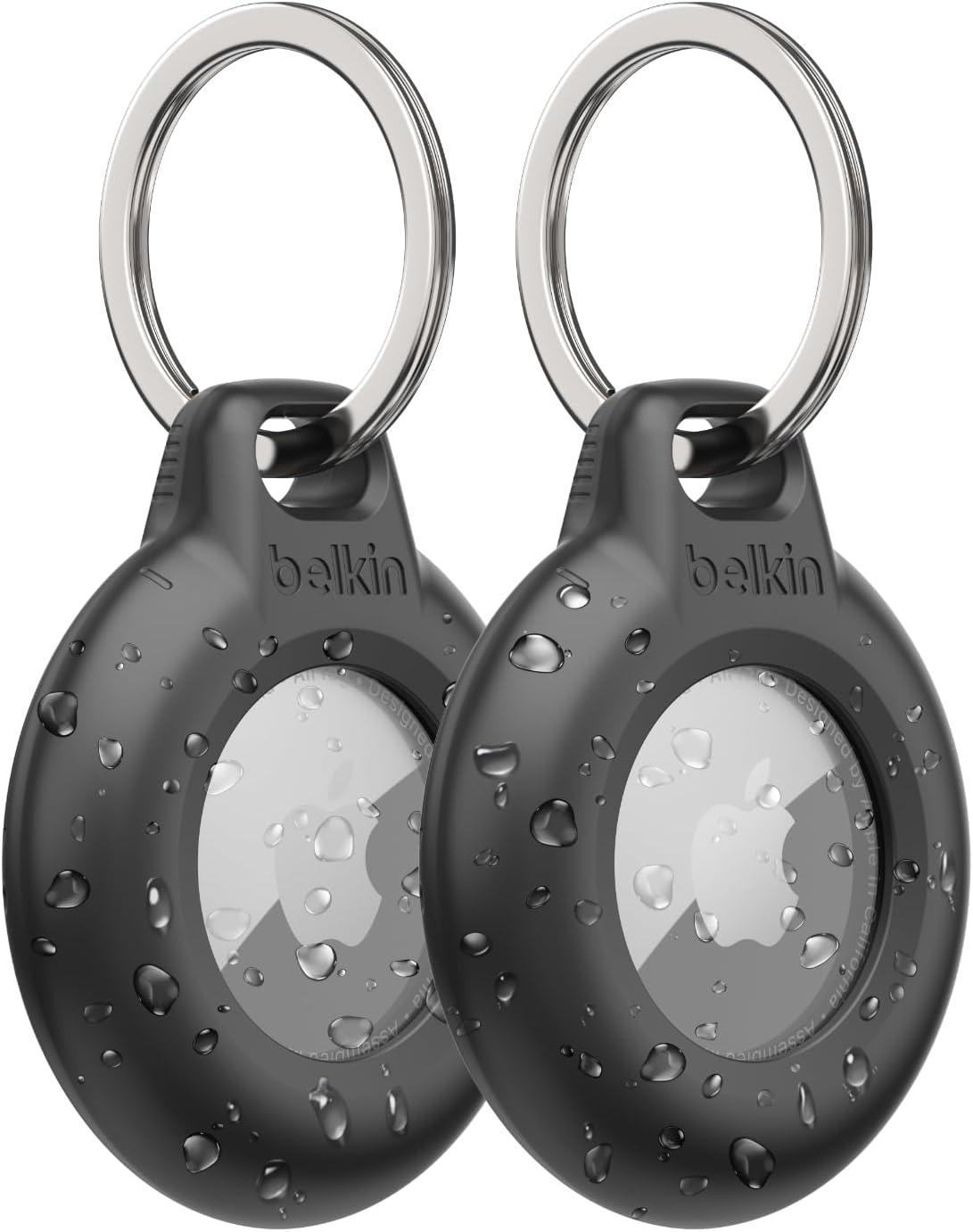 imageBelkin Apple AirTag Secure Holder with Key Ring Durable Scratch Resistant Case With Open Face amp Raised Edges Protective AirTag Keychain Accessory For Keys Pets Luggage Backpacks 2 Count BlackBlack
