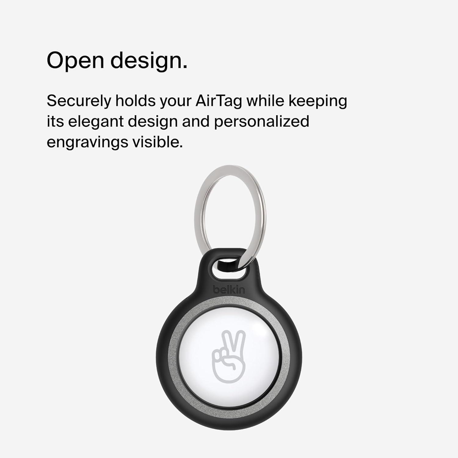 imageBelkin Apple AirTag Secure Holder with Key Ring Durable Scratch Resistant Case With Open Face amp Raised Edges Protective AirTag Keychain Accessory For Keys Pets Luggage Backpacks 2 Count BlackBlack