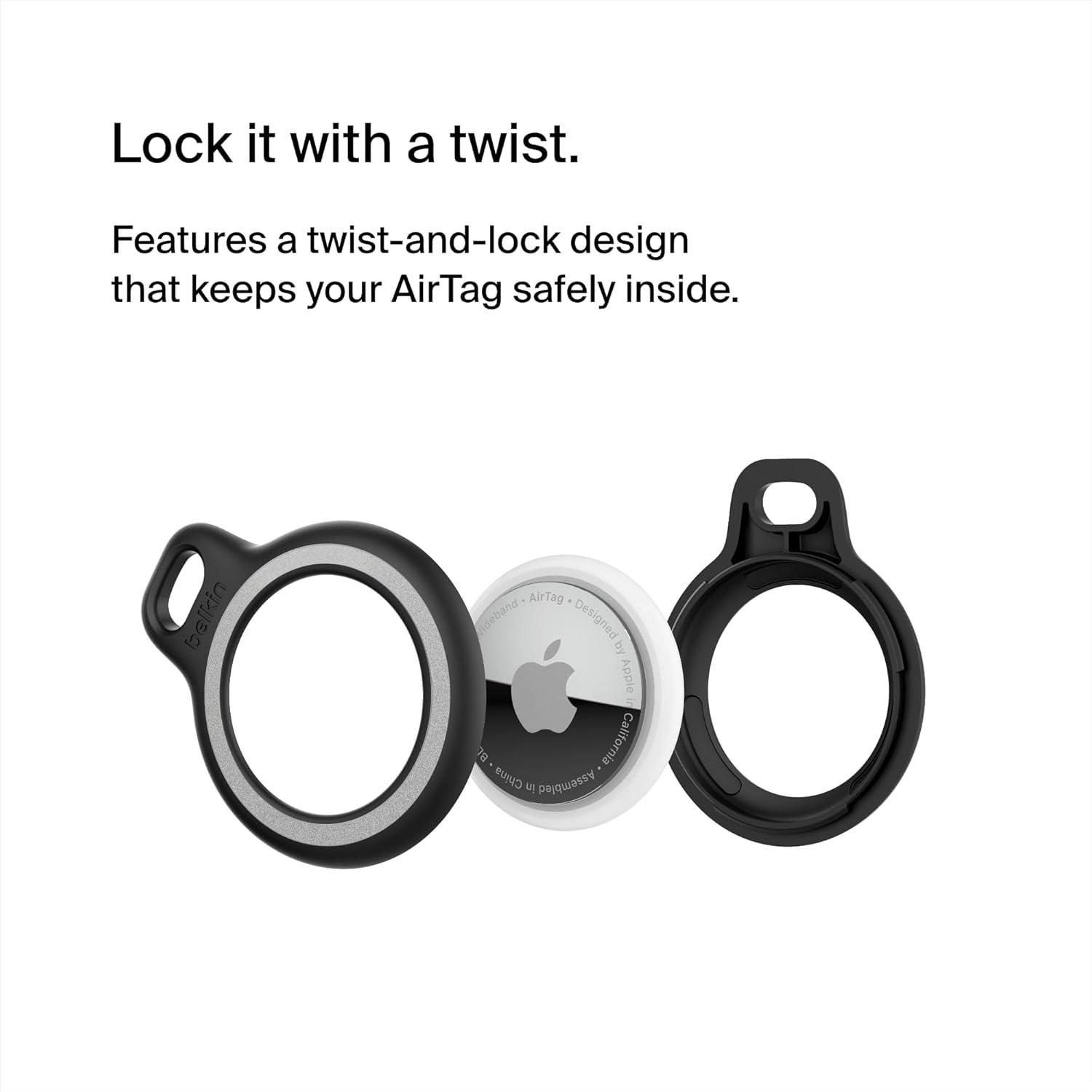 imageBelkin Apple AirTag Secure Holder with Key Ring Durable Scratch Resistant Case With Open Face amp Raised Edges Protective AirTag Keychain Accessory For Keys Pets Luggage Backpacks 2 Count BlackBlack