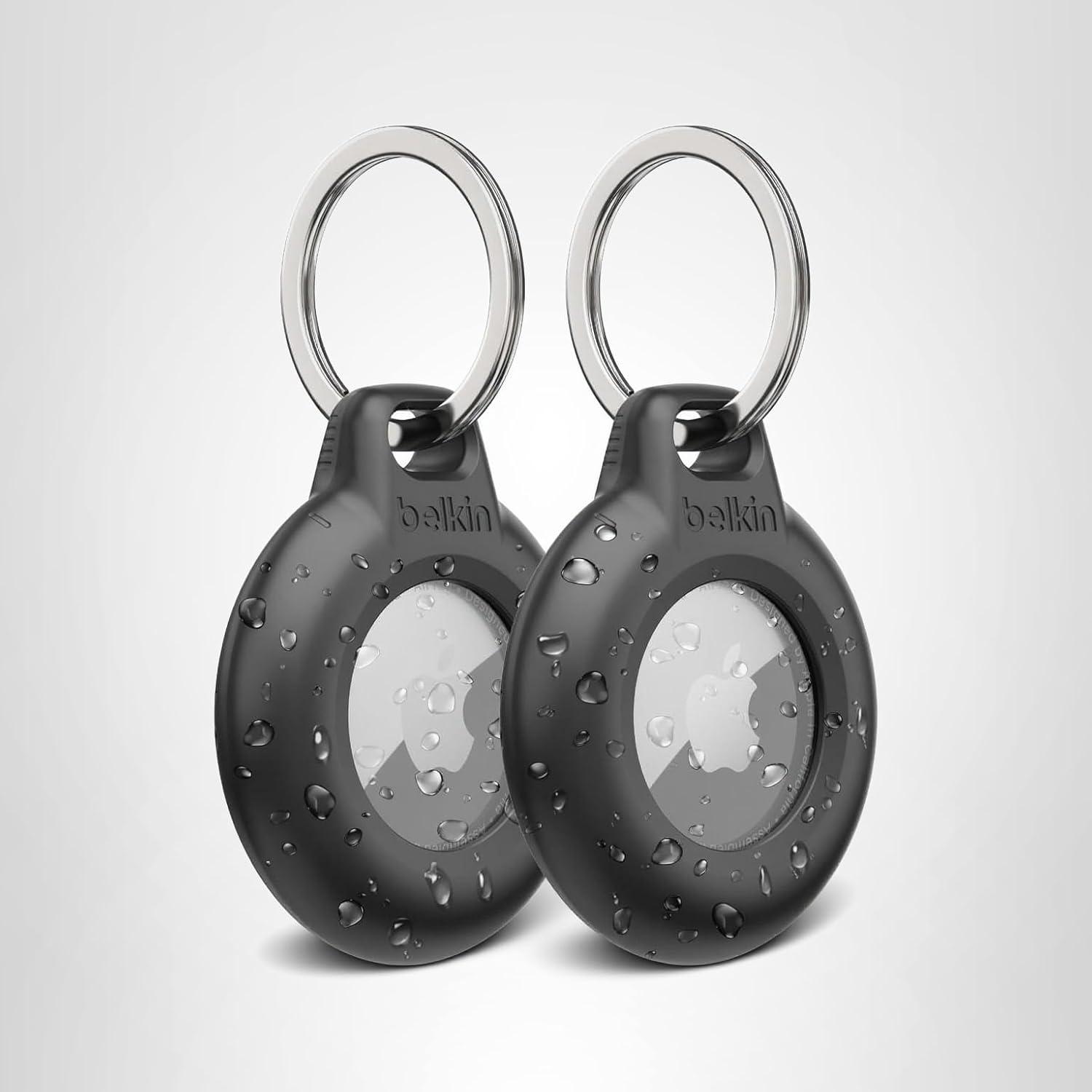 imageBelkin Apple AirTag Secure Holder with Key Ring Durable Scratch Resistant Case With Open Face amp Raised Edges Protective AirTag Keychain Accessory For Keys Pets Luggage Backpacks 2 Count BlackBlack