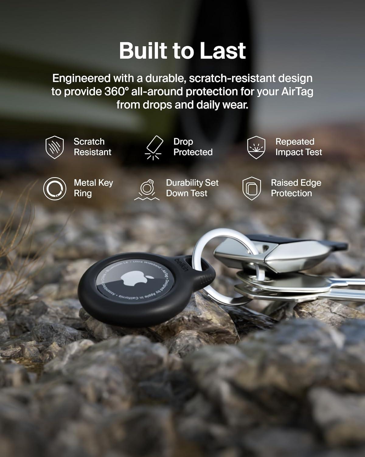 imageBelkin Apple AirTag Secure Holder with Key Ring Durable Scratch Resistant Case With Open Face amp Raised Edges Protective AirTag Keychain Accessory For Keys Pets Luggage Backpacks 2 Count BlackBlack