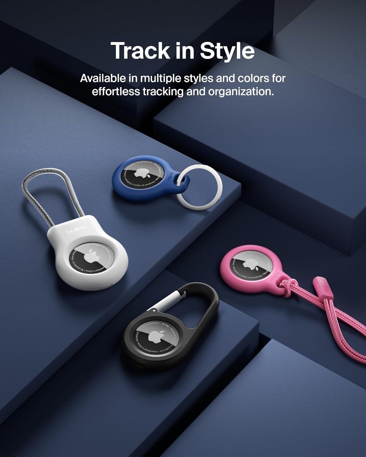 imageBelkin Apple AirTag Secure Holder with Key Ring Durable Scratch Resistant Case With Open Face amp Raised Edges Protective AirTag Keychain Accessory For Keys Pets Luggage Backpacks 2 Count BlackBlackWhite