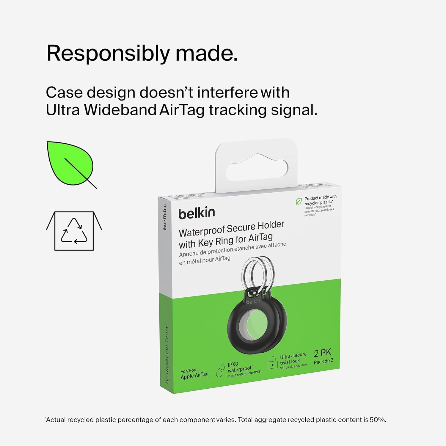 imageBelkin Apple AirTag Secure Holder with Key Ring Durable Scratch Resistant Case With Open Face amp Raised Edges Protective AirTag Keychain Accessory For Keys Pets Luggage Backpacks 2 Count BlackBlack