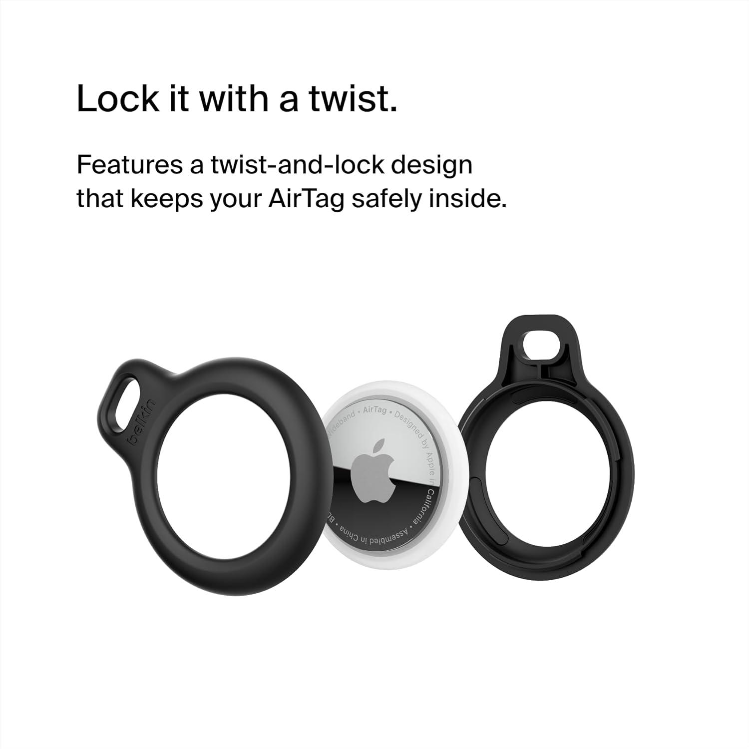 imageBelkin Apple AirTag Secure Holder with Key Ring Durable Scratch Resistant Case with Open Face amp Raised Edges Protective AirTag Keychain Accessory for Keys Pets Luggage Backpacks 4Pack BlackBlack