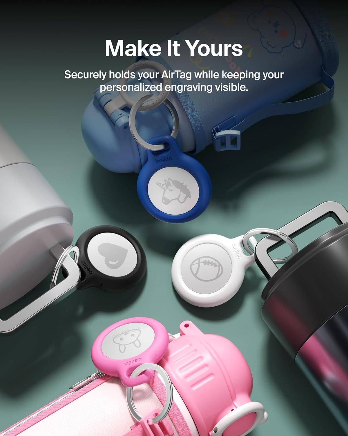 imageBelkin Apple AirTag Secure Holder with Key Ring Durable Scratch Resistant Case with Open Face amp Raised Edges Protective AirTag Keychain Accessory for Keys Pets Luggage Backpacks 4Pack BlackBlack