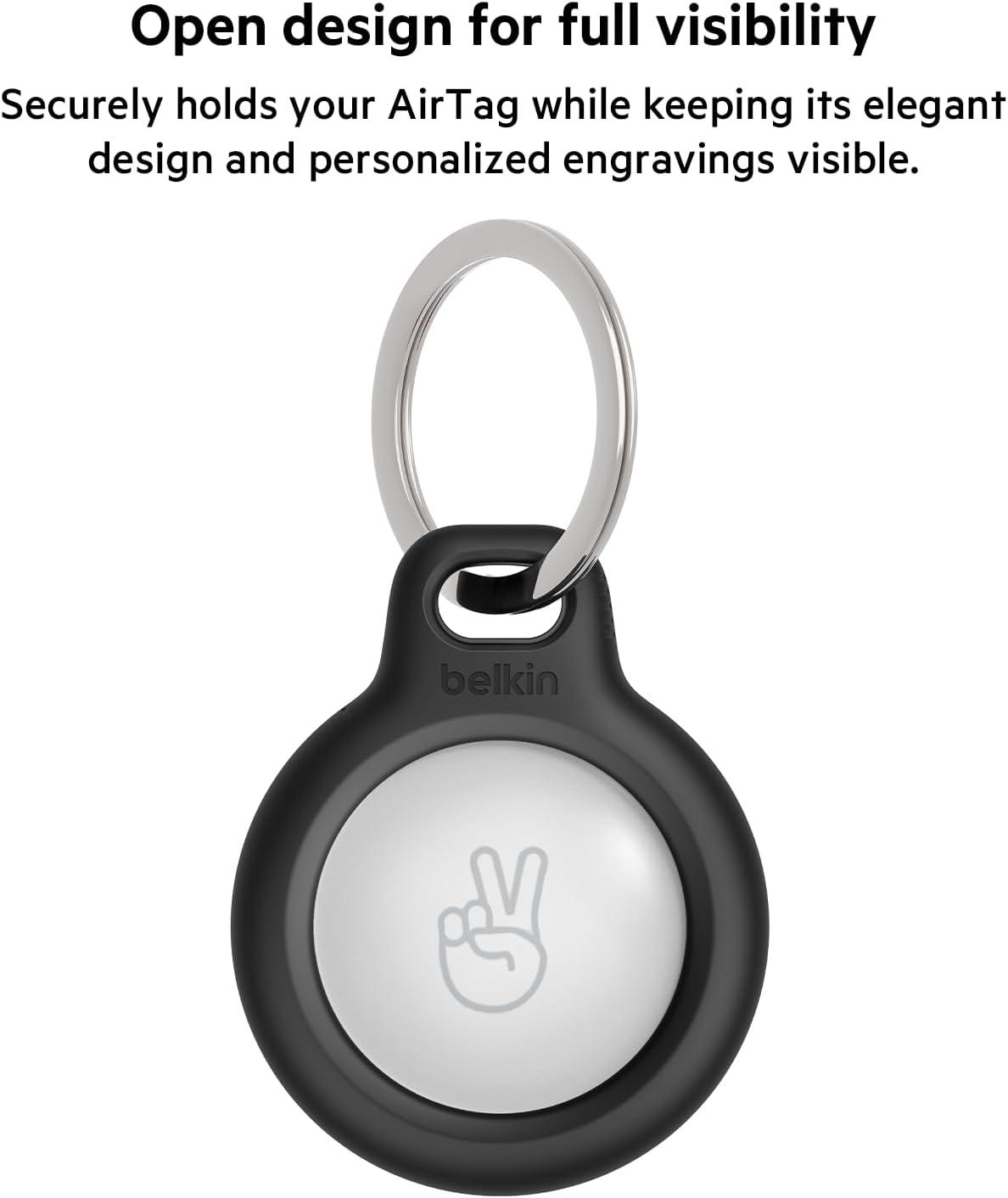 imageBelkin Apple AirTag Secure Holder with Key Ring Durable Scratch Resistant Case with Open Face amp Raised Edges Protective AirTag Keychain Accessory for Keys Pets Luggage Backpacks 4Pack BlackBlack