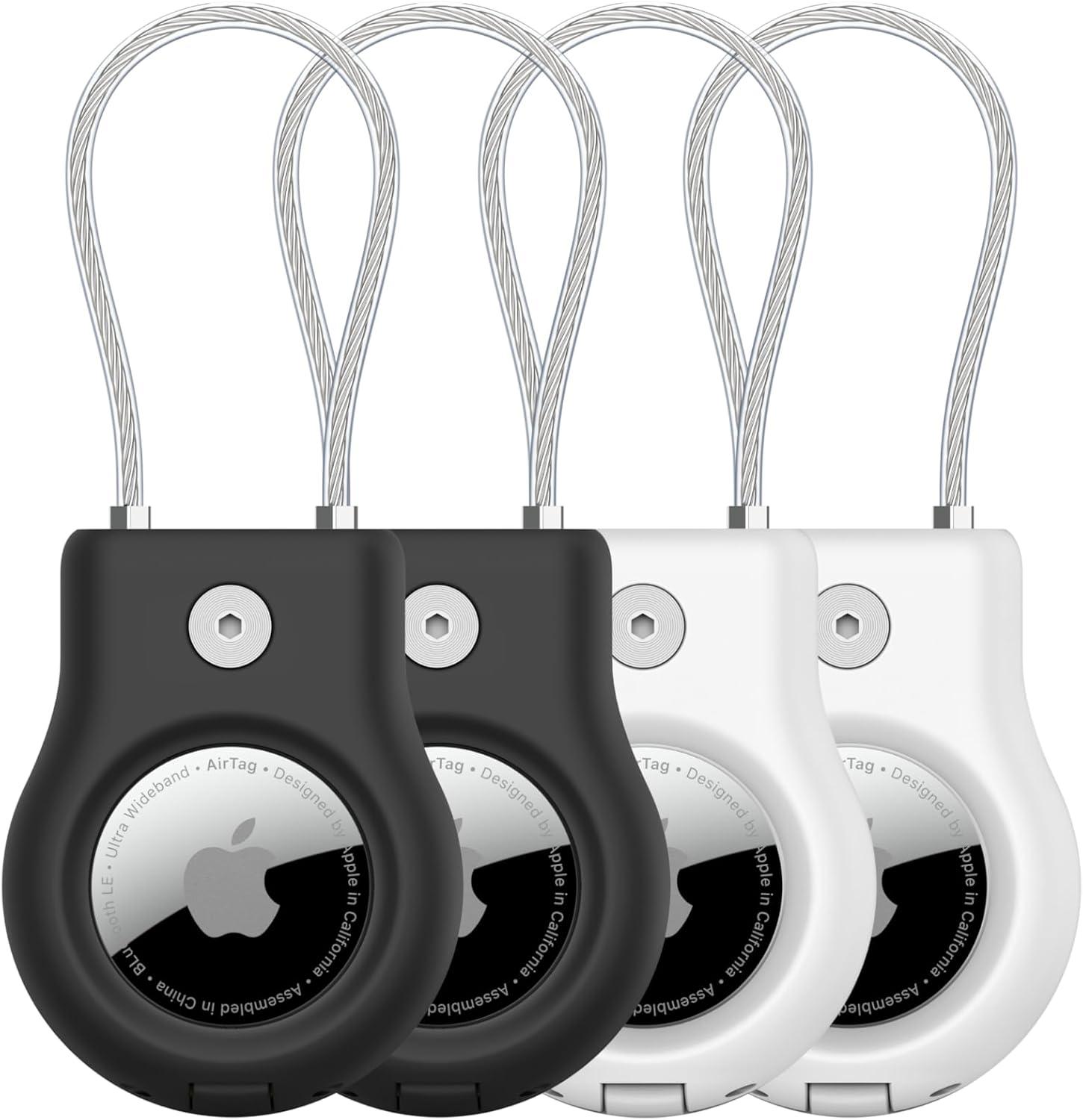 imageBelkin Apple AirTag Secure Holder with Key Ring Durable Scratch Resistant Case with Open Face amp Raised Edges Protective AirTag Keychain Accessory for Keys Pets Luggage Backpacks 4Pack BlackBlackWhite