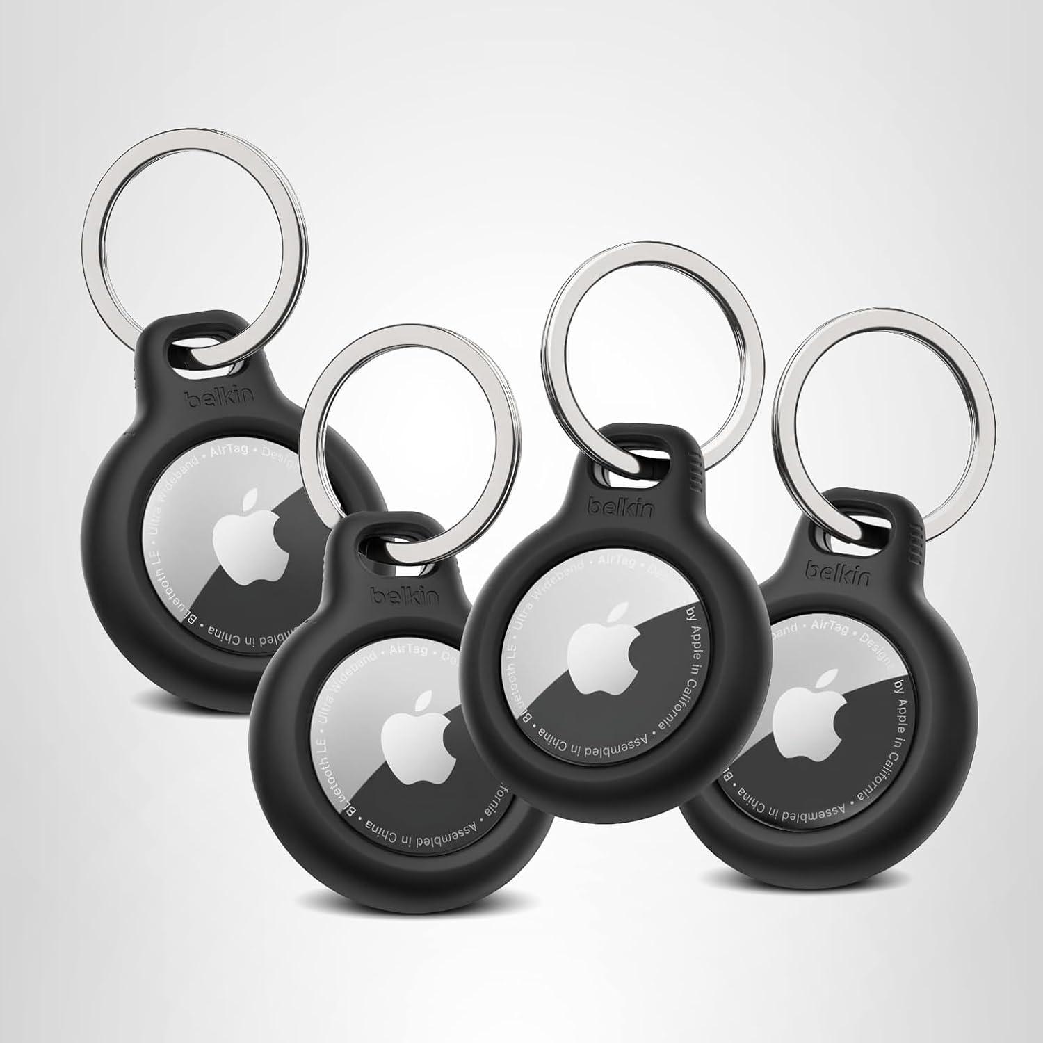 imageBelkin Apple AirTag Secure Holder with Key Ring Durable Scratch Resistant Case with Open Face amp Raised Edges Protective AirTag Keychain Accessory for Keys Pets Luggage Backpacks 4Pack BlackBlack