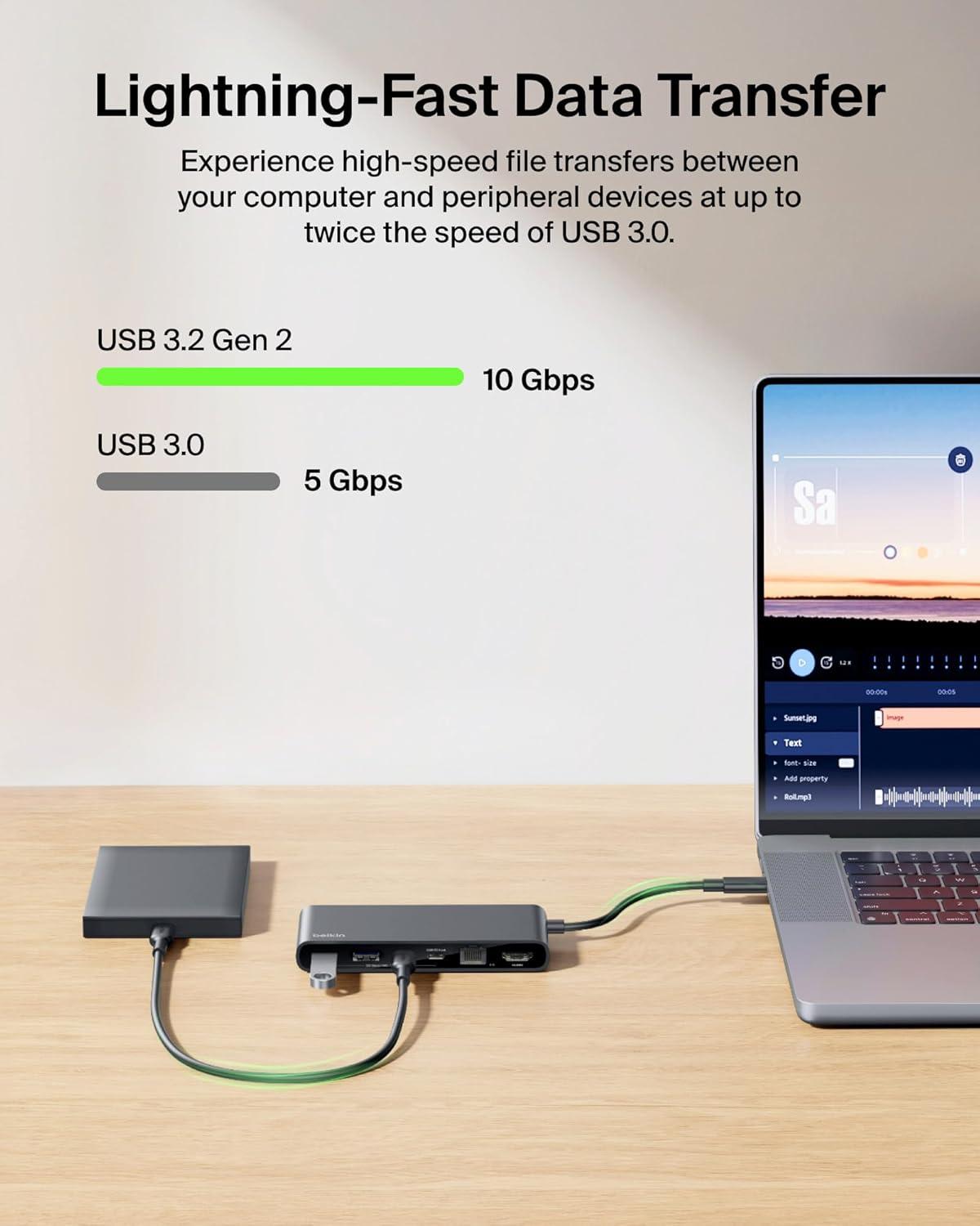 imageBelkin Connect 8Port USB C Hub Supports Display wResolutions up to 4K60Hz Works with Mac Windows and Chromebook 100W PD w 10Gbps Data Transfer Speeds amp 25Gbps Ethernet Black