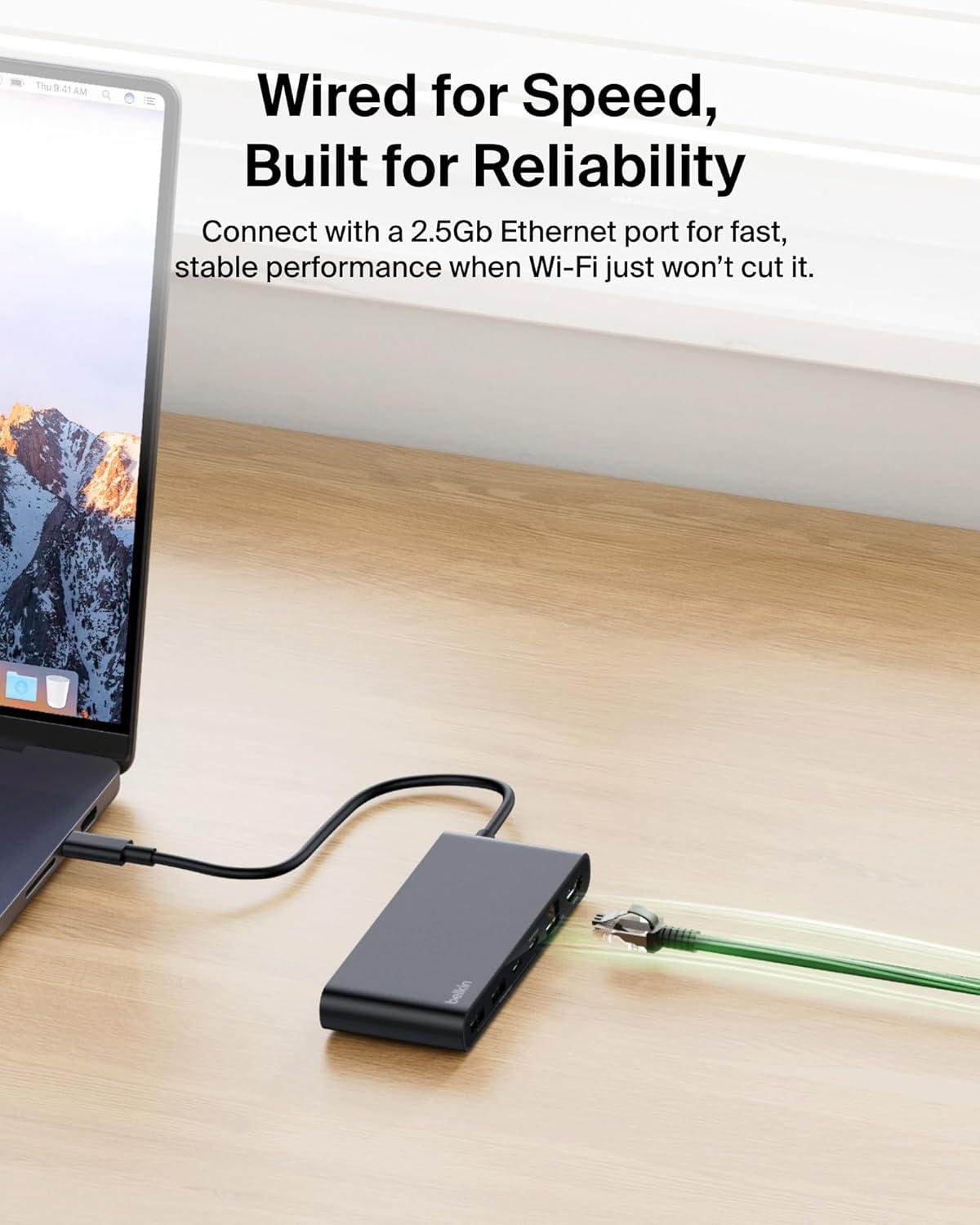 imageBelkin Connect 8Port USB C Hub Supports Display wResolutions up to 4K60Hz Works with Mac Windows and Chromebook 100W PD w 10Gbps Data Transfer Speeds amp 25Gbps Ethernet Black