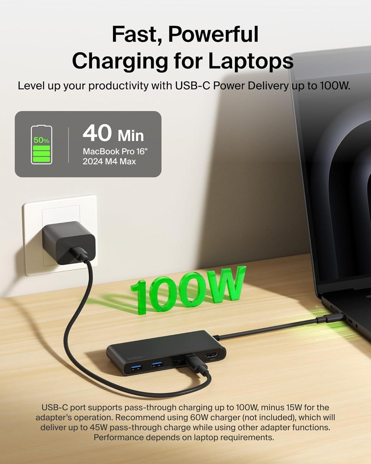 imageBelkin USB C Hub 7Port Hub w 4K HDMI Display 60Hz SD amp MicroSD 100W Power Delivery Fast Data Transfer 5Gbps USB C Multiport Adapter for MacBook iPad Pro Chromebook etc Upgraded HDMI 20