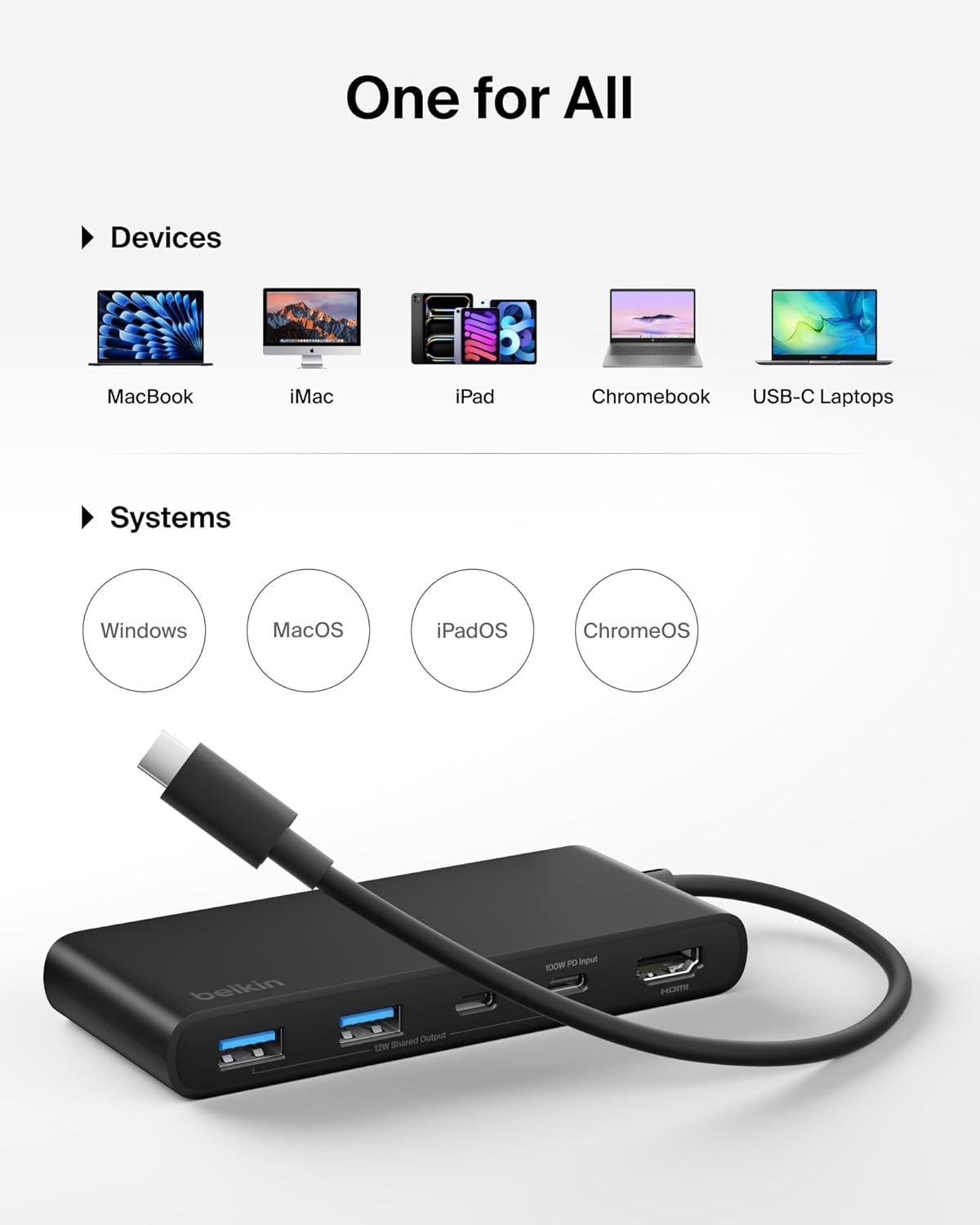 imageBelkin USB C Hub 7Port Hub w 4K HDMI Display 60Hz SD amp MicroSD 100W Power Delivery Fast Data Transfer 5Gbps USB C Multiport Adapter for MacBook iPad Pro Chromebook etc Upgraded HDMI 20