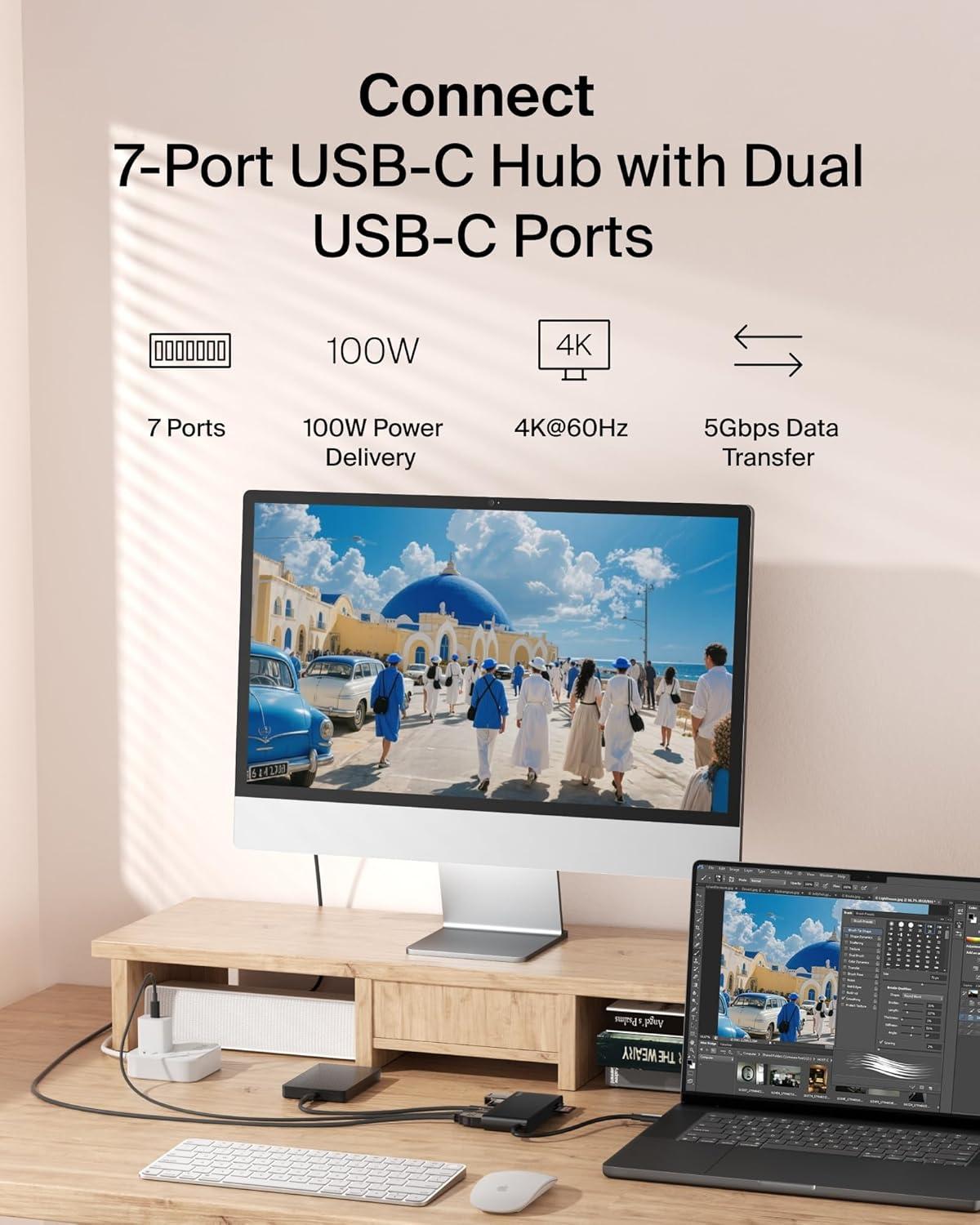 imageBelkin USB C Hub 7Port Hub w 4K HDMI Display 60Hz SD amp MicroSD 100W Power Delivery Fast Data Transfer 5Gbps USB C Multiport Adapter for MacBook iPad Pro Chromebook etc Upgraded HDMI 20