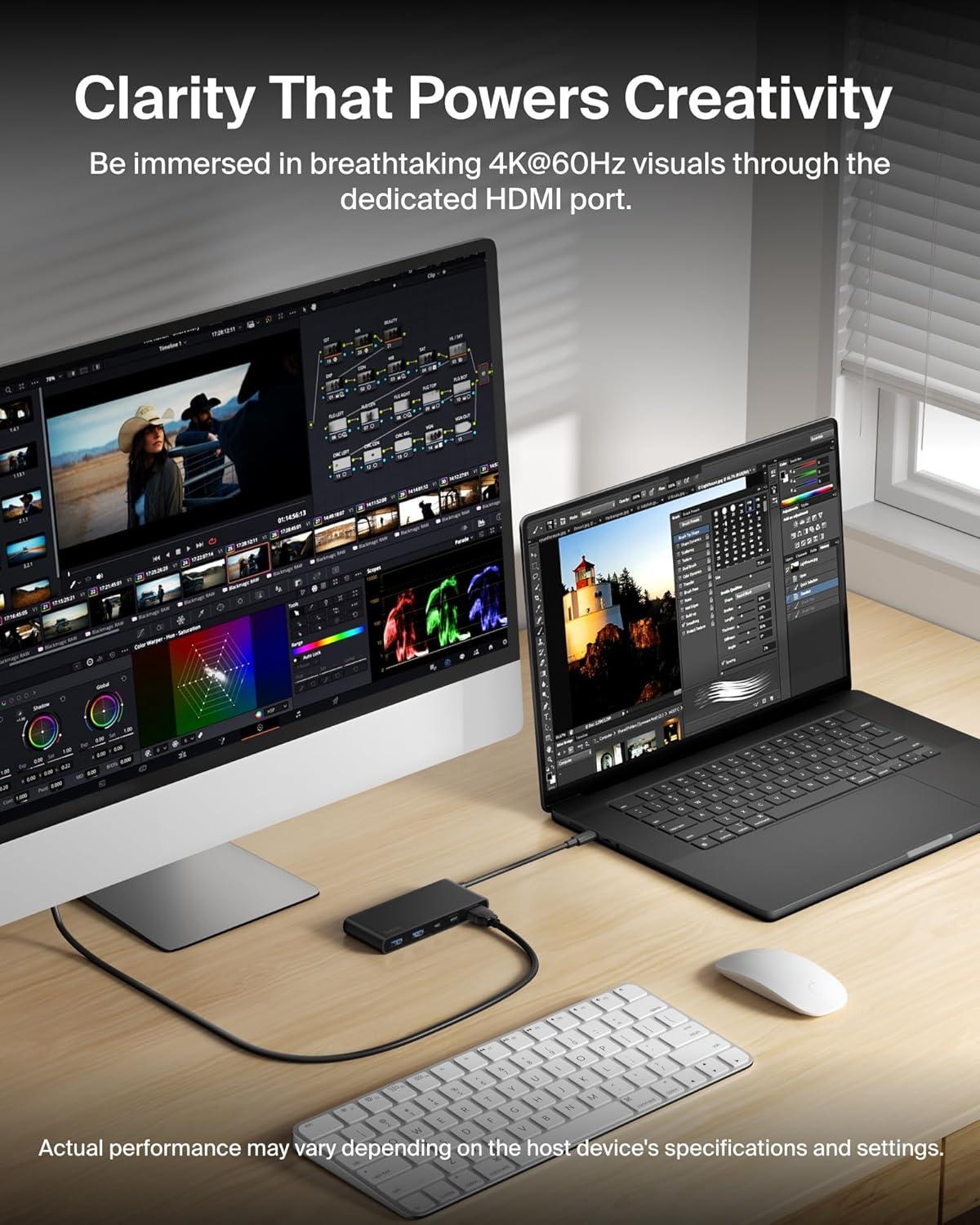 imageBelkin USB C Hub 7Port Hub w 4K HDMI Display 60Hz SD amp MicroSD 100W Power Delivery Fast Data Transfer 5Gbps USB C Multiport Adapter for MacBook iPad Pro Chromebook etc Upgraded HDMI 20