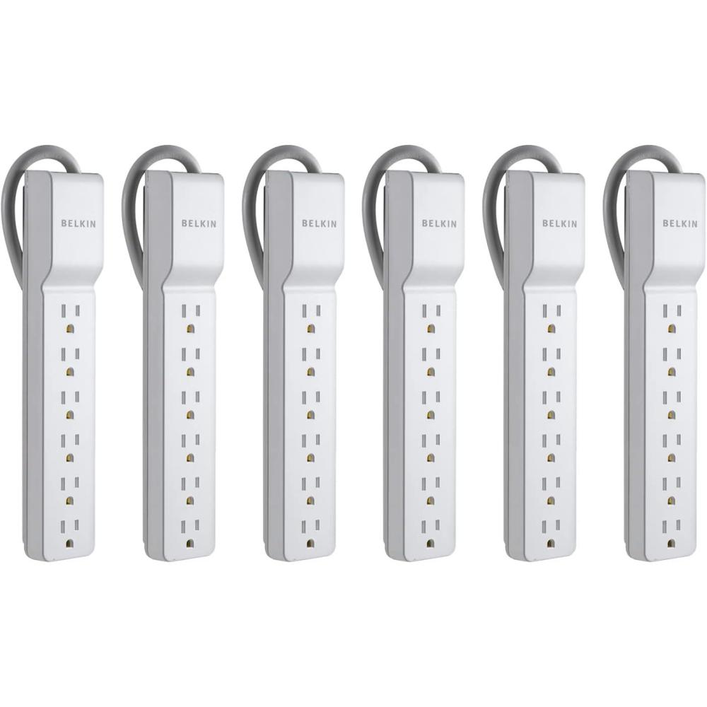 imageBelkin 6Outlet Surge Protector Power Strip 6ft Cord 360 Rotating Plug 1080 Joules Protection6 ft 6 Pack
