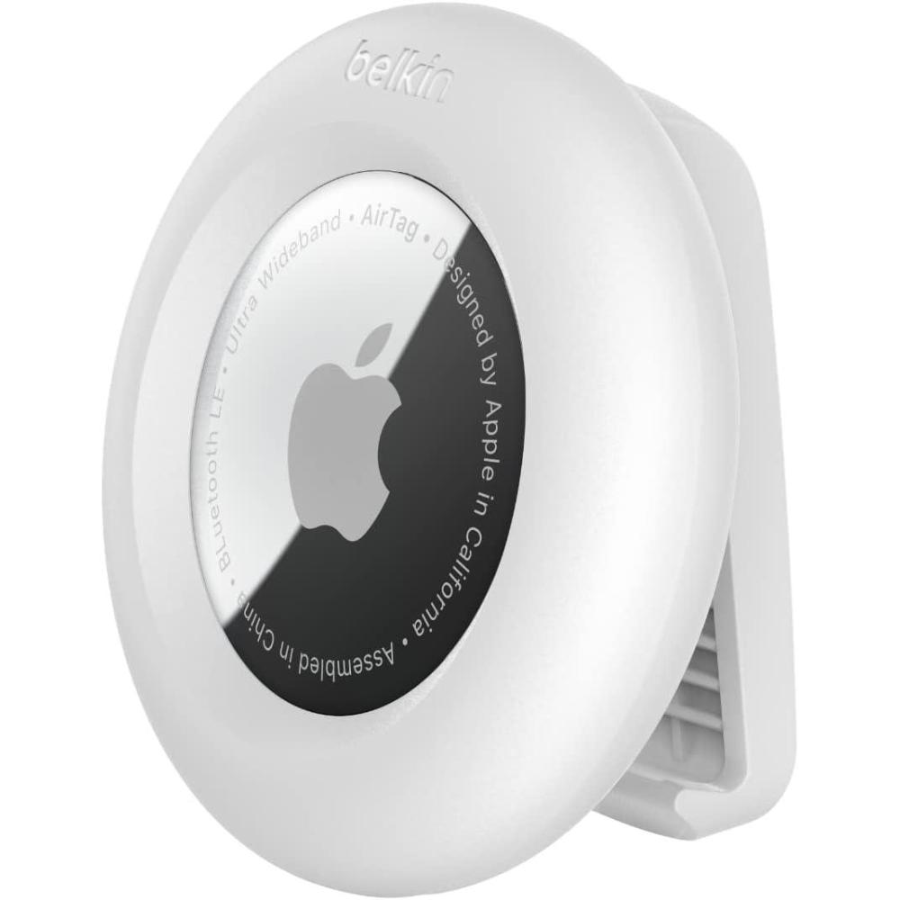 imageBelkin Apple AirTag Secure Holder with Clip  Durable Scratch Resistant Case Air Tag Spring Loaded Attach to Backpack Clothing and Luggage BlackWhite