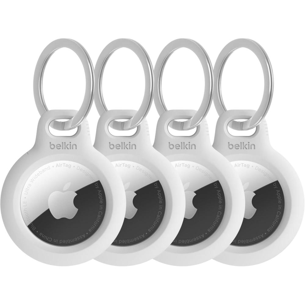imageBelkin Apple AirTag Secure Holder with Key Ring  Durable Scratch Resistant Case with Open Face amp Raised Edges  Protective AirTag Keychain Accessory for Keys Pets Luggage Backpacks  4Pack BlackWhite