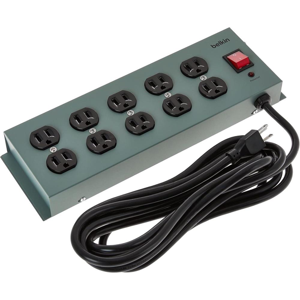 imageBelkin Power Strip Surge Protector 10 AC Outlets 15ft Heavy Duty Metal Extension Cord with Wall Mount Holes for Home Office Travel Computer Desktop Laptop amp Phone Charging Brick5 Pack