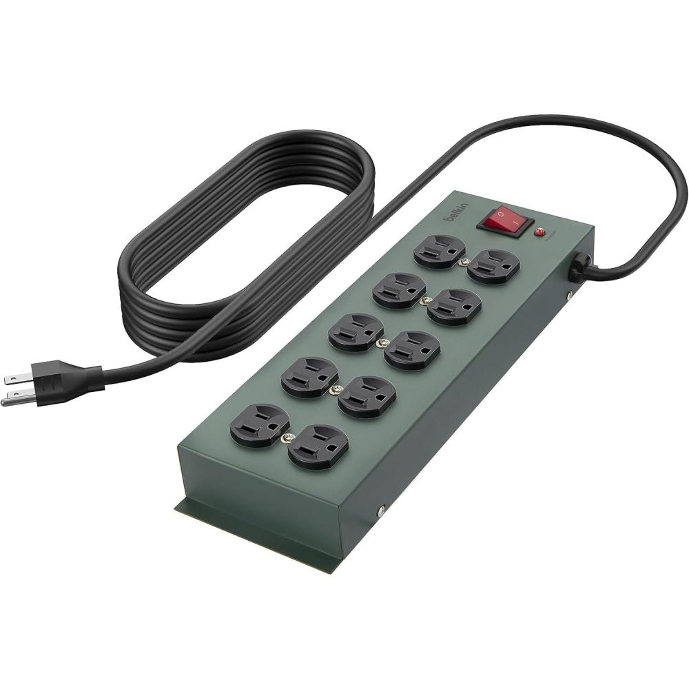 imageBelkin Power Strip Surge Protector  10 AC Outlets 15ft Heavy Duty Metal Extension Cord with Wall Mount Holes for Home Office Travel Computer Desktop Laptop amp Phone Charging Brick1 Pack