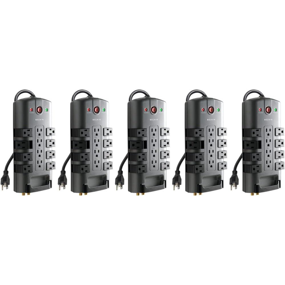 imageBelkin Surge Protector w 8 Rotating amp 4 Standard Outlets Pack of 5 8ft Sturdy Extension Cord with Flat Pivot Plug for Home Office Travel amp Desktop Power Strip 4320 Joules5 Pack