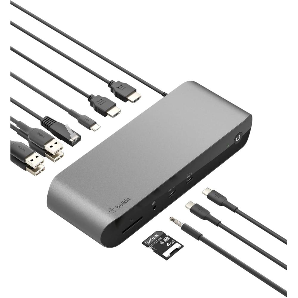 imageBelkin Thunderbolt 4 Docking Station with 90W Power Delivery for MacBook amp Windows 8KDual 4K Display Thunderbolt 4 Cable HDMI Ethernet SD amp Audio Ports Gray