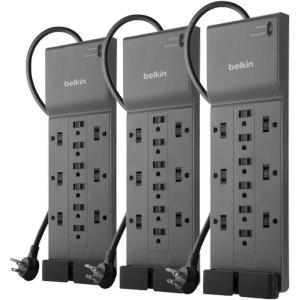Belkin 12-Outlet Surge Protector Power Strip w/ 12 AC Outlets & 8ft Flat Plug, UL-Listed Heavy-Duty Extension Cord for Home, Office, Travel, Computer, Laptop, Charger – 3,940 Joules, Pack of 3(3 Pack)