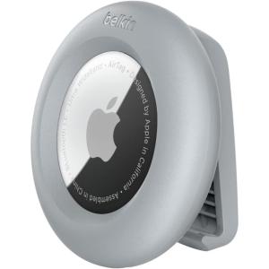 Belkin Apple AirTag Secure Holder with Clip – Durable Scratch Resistant Case Air Tag Spring Loaded Attach to Backpack, Clothing, and Luggage Black(Light Gray)
