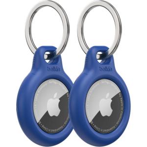 Belkin Apple AirTag Secure Holder with Key Ring – Durable Scratch Resistant Case With Open Face & Raised Edges – Protective AirTag Keychain Accessory For Keys, Pets, Luggage, Backpacks -2 Count Black(Blue)