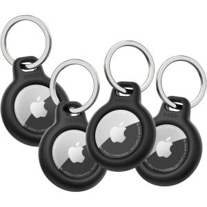 Belkin Apple AirTag Secure Holder with Key Ring – Durable Scratch Resistant Case with Open Face & Raised Edges – Protective AirTag Keychain Accessory for Keys, Pets, Luggage, Backpacks – 4-Pack Black(Black)