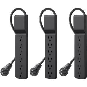Belkin Surge Protector Power Strip with 6 AC Outlets, 6ft/1.8M Long Heavy-Duty Extension Cord, & 360-Degree Rotating AC Plug for Conference Rooms, Computer Desktops, & More – 600 Joules of Protection(3 Pack)