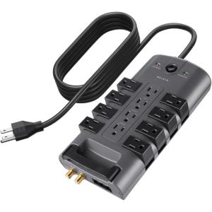 Belkin Surge Protector w/ 8 Rotating & 4 Standard Outlets (Pack of 5) – 8ft Sturdy Extension Cord with Flat Pivot Plug for Home, Office, Travel, & Desktop – Power Strip – 4320 Joules(1 Pack)