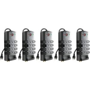 Belkin Surge Protector w/ 8 Rotating & 4 Standard Outlets (Pack of 5) – 8ft Sturdy Extension Cord with Flat Pivot Plug for Home, Office, Travel, & Desktop – Power Strip – 4320 Joules(5 Pack)