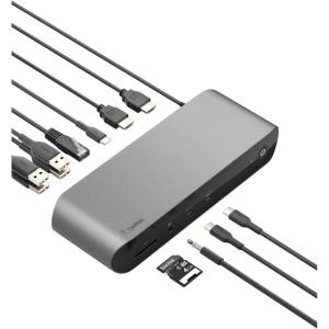 Belkin Thunderbolt 4 Docking Station with 90W Power Delivery for MacBook & Windows – 8K/Dual 4K Display, Thunderbolt 4 Cable, HDMI, Ethernet, SD & Audio Ports, Gray
