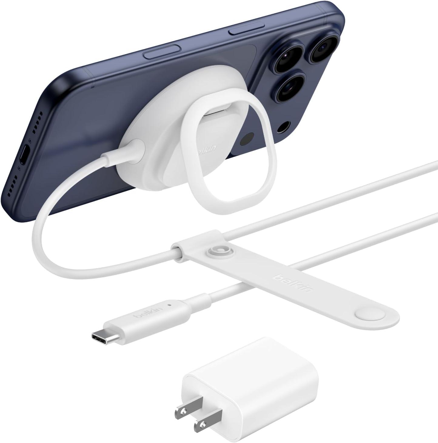 imageBelkin MagSafe Charger Magnetic iPhone Charger w Qi2 25W Fast Wireless Charging Pad wKickstand for iPhone 17 Series Samsung Galaxy Pixel 10 AirPods Pro Travel No Power Adapter WhiteWhite