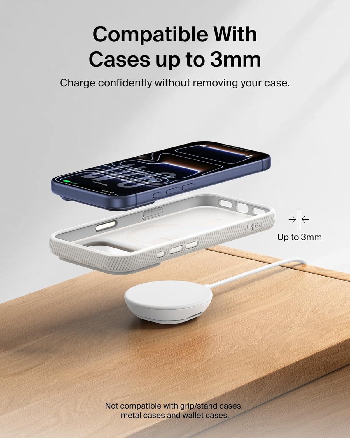 imageBelkin MagSafe Charger Magnetic iPhone Charger w Qi2 25W Fast Wireless Charging Pad wKickstand for iPhone 17 Series Samsung Galaxy Pixel 10 AirPods Pro Travel No Power Adapter WhiteWhite