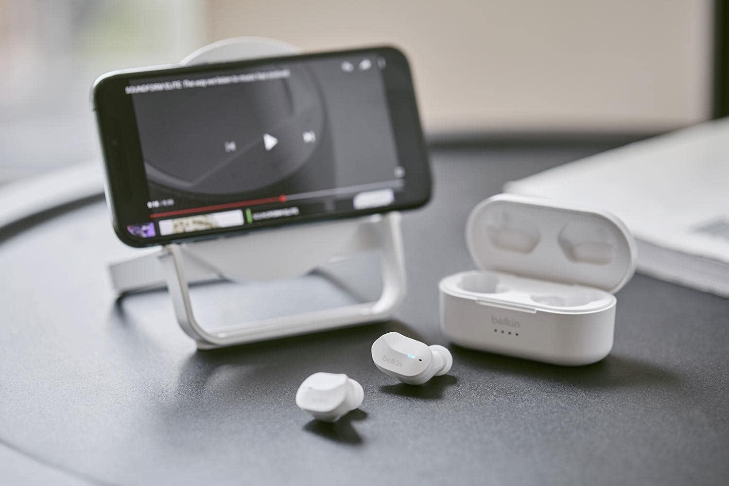 imageBelkin SoundForm True Wireless Earbuds Bluetooth Headphones with Microphone Touch Controls IPX5 Sweat amp Splash Resistant for iPhone 14 Pro Max Mini amp Galaxy S23 with Charging Case WhiteWhite