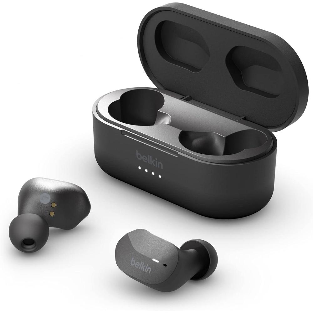 imageBelkin SoundForm True Wireless Earbuds Bluetooth Headphones with Microphone Touch Controls IPX5 Sweat amp Splash Resistant for iPhone 14 Pro Max Mini amp Galaxy S23 with Charging Case WhiteBlack