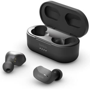 Belkin SoundForm True Wireless Earbuds, Bluetooth Headphones with Microphone, Touch Controls, IPX5 Sweat & Splash Resistant for iPhone 14, Pro, Max, Mini & Galaxy S23 with Charging Case – White(Black)