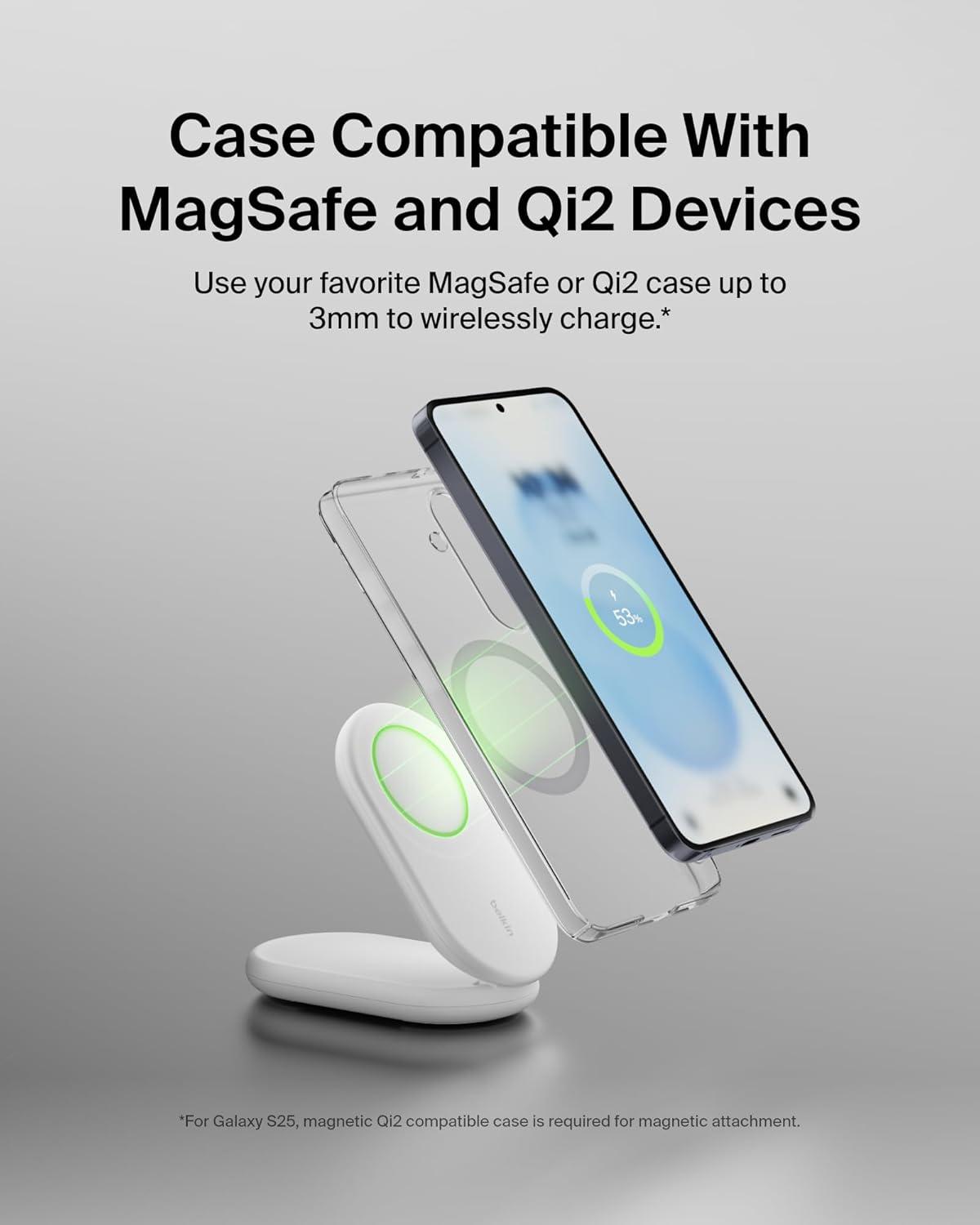 imageBelkin Magnetic Foldable Wireless Charging Stand 15W MagSafeCompatible Qi2Certified Charger Wireless Charging Stand for iPhone 16 Galaxy S25 amp More Standby Mode Ready wPSU Included WhiteWhite