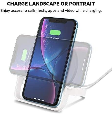 imageBelkin Quick Charge 10W Wireless Charger QiCertified Charger Stand for iPhone Samsung Galaxy Charge While Listening to Music Streaming Videos amp Video Calling Includes AC Adapter White