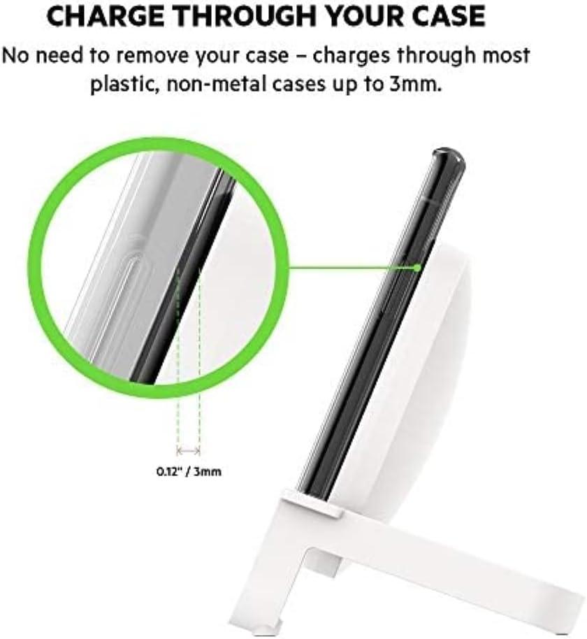 imageBelkin Quick Charge 10W Wireless Charger QiCertified Charger Stand for iPhone Samsung Galaxy Charge While Listening to Music Streaming Videos amp Video Calling Includes AC Adapter White
