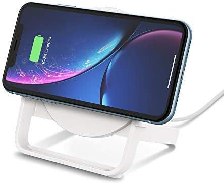 imageBelkin Quick Charge 10W Wireless Charger QiCertified Charger Stand for iPhone Samsung Galaxy Charge While Listening to Music Streaming Videos amp Video Calling Includes AC Adapter White