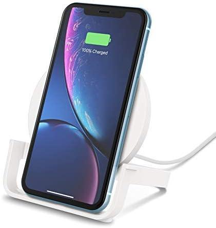 imageBelkin Quick Charge 10W Wireless Charger QiCertified Charger Stand for iPhone Samsung Galaxy Charge While Listening to Music Streaming Videos amp Video Calling Includes AC Adapter White