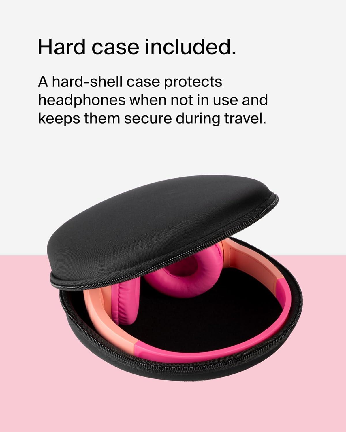 imageBelkin SoundForm Childrens Mini Wireless Headphones with Builtin Microphone and Fun Sticker for 30 Hours Playback Study Holidays on Ear Headphones for iPhone iPad Galaxy WhitePink